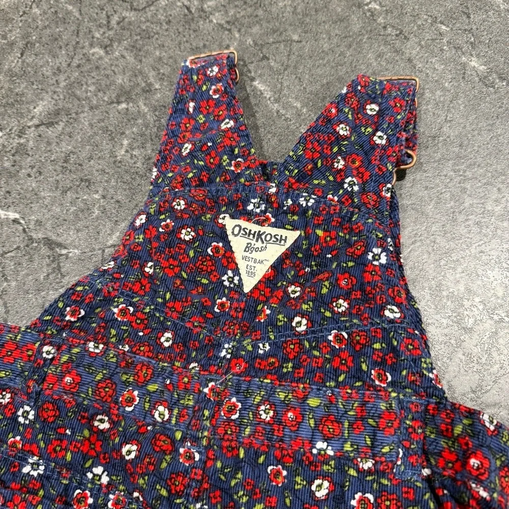 Oshkosh 12 month floral overalls baby girl navy red